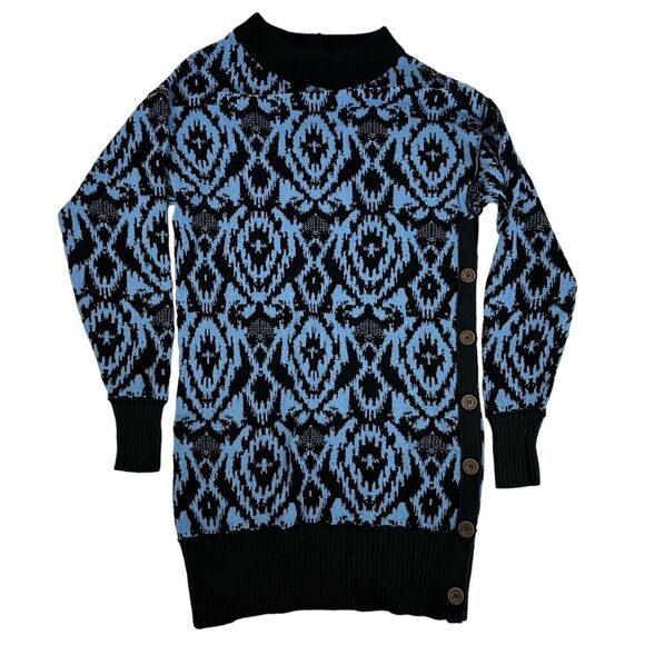 Free People Winter Skies Wallpaper Blue Black Tunic Sweater Dress Size XS L/S - Picture 1 of 12